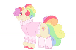Size: 1280x854 | Tagged: safe, artist:itstechtock, oc, oc:sweater weather, earth pony, pony, adopted offspring, clothes, female, mare, offspring, parent:diamond tiara, simple background, solo, sweater, white background