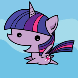 Size: 500x500 | Tagged: safe, artist:sechst_himmel, twilight sparkle, alicorn, pony, g4, animated, beady eyes, blue background, female, flying, gif, horn, mare, open mouth, simple background, solo, twilight sparkle (alicorn), wings