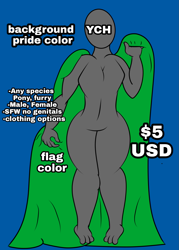 Size: 1297x1807 | Tagged: safe, artist:carina arts, anthro, plantigrade anthro, advertisement, any gender, any species, commission, furry, no pony, pride flag, pride month, your character here