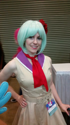 Size: 1837x3265 | Tagged: safe, artist:owl-eye-2010, coco pommel, human, bronycon, bronycon 2016, g4, clothes, cosplay, costume, hand on hip, irl, irl human, photo