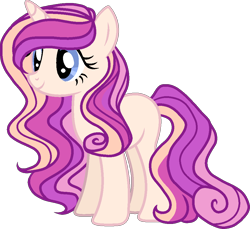 Size: 984x900 | Tagged: safe, artist:dayspring-dawnyt, artist:sunriseauburn, oc, oc only, pony, unicorn, base used, female, full body, hooves, horn, magical lesbian spawn, mare, multicolored mane, multicolored tail, offspring, parent:fluttershy, parent:princess cadance, show accurate, simple background, smiling, solo, standing, tail, transparent background, unicorn oc
