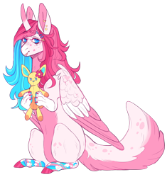 Size: 1876x1999 | Tagged: safe, artist:sleepy-nova, oc, oc:lily wolf, alicorn, original species, pony, augmented, augmented tail, female, mare, paws, plushie, simple background, solo, tail, tongue out, transparent background
