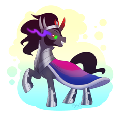 Size: 1994x1792 | Tagged: safe, artist:maybehawthorn, king sombra, pony, unicorn, g4, bisexual pride flag, headcanon, icon, lgbt headcanon, looking at you, male, pose, pride, pride flag, raised hoof, sexuality headcanon, signature, simple background, smiling, solo, stallion, transparent background