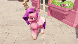 Size: 1920x1080 | Tagged: safe, screencap, pipp petals, pegasus, pony, g5, my little pony: a maretime bay adventure, animated, female, game screencap, idle, mare, no sound, phone, smiling, webm, zoomed in