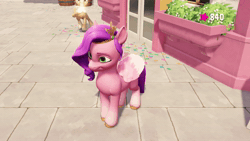 Size: 1920x1080 | Tagged: safe, screencap, pipp petals, pegasus, pony, g5, my little pony: a maretime bay adventure, animated, female, flapping wings, game screencap, happy, idle, mare, no sound, smiling, webm, wings, zoomed in