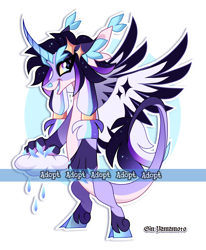 Size: 2349x2850 | Tagged: safe, artist:gkolae, oc, oc only, draconequus, abstract background, adoptable, cloven hooves, draconequus oc, high res, solo, watermark