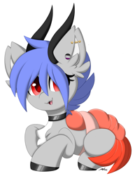 Size: 1809x2344 | Tagged: safe, artist:melodytheartpony, oc, oc:melody silver, dracony, dragon, hybrid, pony, shrimp, asexual, asexual artist, base used, chest fluff, choker, clothes, costume, cute, doodle, fangs, female, fluffy, horns, looking at you, piercing, shiny, signature, simple background, smiling, solo, white background