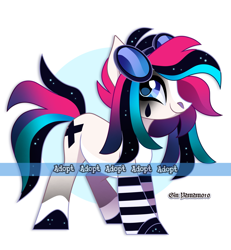 Size: 2095x2267 | Tagged: safe, artist:gkolae, oc, oc only, earth pony, pony, abstract background, adoptable, clothes, earth pony oc, goggles, high res, socks, solo, striped socks, watermark