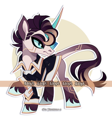 Size: 2557x2767 | Tagged: safe, artist:gkolae, oc, oc only, pony, unicorn, adoptable, clothes, frown, high res, horn, leonine tail, raised hoof, solo, tail, unicorn oc, unshorn fetlocks, watermark