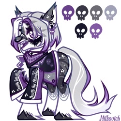 Size: 1080x1080 | Tagged: safe, alternate version, artist:dillice, oc, oc only, earth pony, pony, clothes, ear fluff, ear piercing, earth pony oc, neckerchief, nose piercing, nose ring, piercing, raised hoof, simple background, skull, solo, unshorn fetlocks, white background