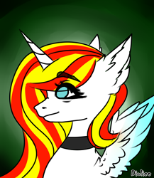 Size: 2000x2300 | Tagged: safe, artist:dillice, oc, oc only, alicorn, pony, alicorn oc, bust, choker, ear fluff, eye clipping through hair, eyelashes, female, gradient background, high res, horn, mare, solo, wings