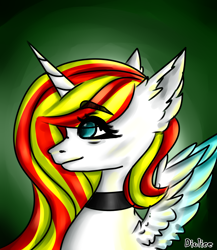 Size: 2000x2300 | Tagged: safe, alternate version, artist:dillice, oc, oc only, alicorn, pony, alicorn oc, bust, choker, ear fluff, eye clipping through hair, eyelashes, female, gradient background, high res, horn, mare, solo, wings