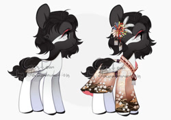Size: 818x577 | Tagged: safe, artist:dammmnation, oc, oc only, pegasus, pony, base used, clothes, duo, female, flower, flower in hair, kimono (clothing), mare, pegasus oc, simple background, white background, wings
