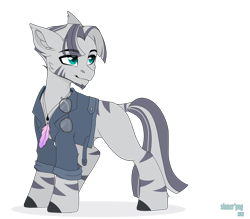Size: 4000x3508 | Tagged: safe, artist:sinner_png, oc, oc only, oc:zero, zebra, fallout equestria, beard, denim jacket, facial hair, fallout equestria: of shadows, feather, glasses, jewelry, male, necklace, simple background, solo, transparent background