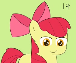 Size: 1996x1672 | Tagged: safe, artist:toryu137, apple bloom, earth pony, pony, g4, female, filly, foal, green background, no nose, simple background, smiling, solo
