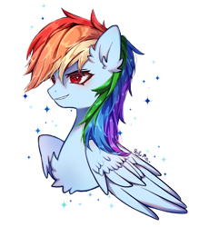 Size: 3216x3492 | Tagged: safe, artist:angelapie, rainbow dash, pegasus, pony, g4, chest fluff, ear fluff, female, high res, mare, simple background, smiling, solo, sparkles, white background