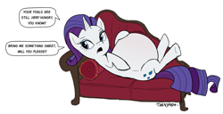 Size: 3657x1876 | Tagged: safe, artist:thenypod4, rarity, pony, unicorn, g4, belly, big belly, dialogue, fainting couch, female, huge belly, mare, preggity, pregnant, simple background, white background