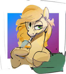 Size: 1319x1486 | Tagged: safe, artist:alumx, oc, oc only, oc:golden mare, pegasus, pony, bust, drink, drinking, drinking straw, female, mare, simple background, solo, transparent background