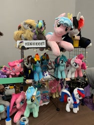 Size: 810x1080 | Tagged: safe, cozy glow, derpy hooves, fluttershy, lyra heartstrings, nurse redheart, pinkie pie, rainbow dash, rarity, twilight sparkle, oc, oc:blackjack, oc:littlepip, oc:marussia, fallout equestria, fallout equestria: project horizons, g4, collection, irl, nation ponies, photo, pinkamena diane pie, plushie, rubronycon, russia