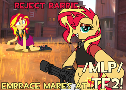 Size: 1200x857 | Tagged: safe, artist:legendoflink, sunset shimmer, human, equestria girls, g4, /mlp/, /mlp/ tf2 general, cp steel, heart, heart eyes, reject humanity return to monke, self paradox, self ponidox, team fortress 2, wingding eyes