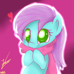 Size: 3000x3000 | Tagged: safe, artist:reinbou, oc, earth pony, pony, clothes, green eyes, high res, pink background, scarf, simple background, solo