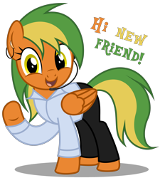 Size: 3080x3420 | Tagged: safe, artist:strategypony, oc, oc only, oc:naviga, pegasus, pony, behaving like izzy moonbow, clothes, cute, dialogue, headset, headset mic, hi new friend, high res, looking at you, pegasus oc, simple background, transparent background, waving, waving at you, wings