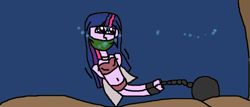 Size: 1619x695 | Tagged: safe, artist:mattjohn1992, twilight sparkle, human, equestria girls, g4, 1000 hours in ms paint, asphyxiation, ball and chain, cloth gag, damsel in distress, danger, drowning, gag, help, help me, peril, sad, scared, sinking, tied up, underwater, worried