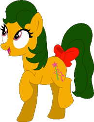 Size: 308x397 | Tagged: safe, artist:selenaede, artist:tinrobo, artist:victorfazbear, magic star, earth pony, pony, g1, g4, base used, bow, g1 to g4, generation leap, open mouth, raised hoof, simple background, tail, tail bow, transparent background
