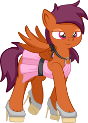 Size: 1920x2700 | Tagged: safe, artist:alexdti, oc, oc only, oc:vee, pegasus, pony, clothes, dress, eyeshadow, female, full body, high heels, high res, hoof shoes, hooves, lidded eyes, makeup, mare, partially open wings, pegasus oc, raised leg, shoes, simple background, smiling, solo, tail, transparent background, wings