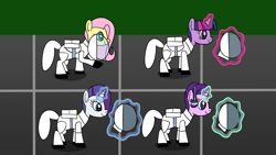 Size: 1920x1080 | Tagged: safe, artist:platinumdrop, fluttershy, rarity, starlight glimmer, twilight sparkle, alicorn, pegasus, pony, unicorn, g4, astronaut, female, helmet, hoof hold, magic, mare, request, spacesuit, telekinesis, twilight sparkle (alicorn)