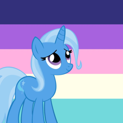 Size: 640x640 | Tagged: safe, artist:it-is-85-degrees, artist:recu153, edit, trixie, pony, unicorn, g4, cute, diatrixes, female, looking up, mare, pride flag, smiling, solo