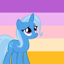 Size: 640x640 | Tagged: safe, artist:it-is-85-degrees, artist:recu153, edit, trixie, pony, unicorn, g4, cute, diatrixes, female, looking up, mare, pride flag, smiling, solo