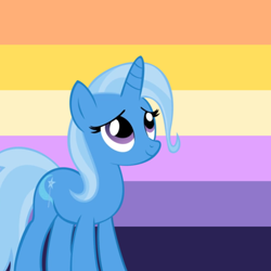 Size: 640x640 | Tagged: safe, artist:it-is-85-degrees, artist:recu153, edit, trixie, pony, unicorn, g4, cute, diatrixes, female, looking up, mare, pride flag, smiling, solo