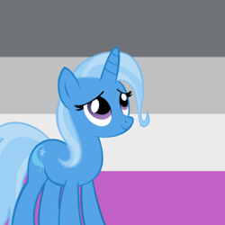 Size: 640x640 | Tagged: safe, artist:it-is-85-degrees, artist:recu153, edit, trixie, pony, unicorn, g4, asexual, asexual pride flag, cute, diatrixes, female, looking up, mare, pride, pride flag, smiling, solo