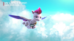 Size: 1920x1080 | Tagged: safe, screencap, zipp storm, pegasus, pony, g5, my little pony: make your mark, my little pony: make your mark chapter 1, spoiler:my little pony: make your mark, 3d, cloud, colored wings, eyebrows, female, flying, mare, multicolored wings, netflix, sky, smiling, smirk, solo, spread wings, wings, youtube link