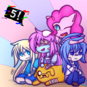 Size: 128x128 | Tagged: safe, artist:corruption-quintet, pinkie pie, dog, earth pony, human, pony, g4, adventure time, bandage, boyfriend, clothes, crossover, error, finn the human, friday night funkin', glitch, jake the dog, male, one eye closed, pibby, socks, wink