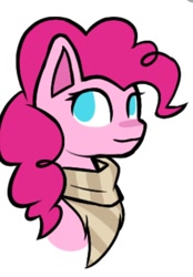 Size: 540x774 | Tagged: safe, artist:corruption-quintet, pinkie pie, earth pony, pony, g4, clothes, dusk till dawn, female, mare, scarf, simple background, smiling, solo, striped scarf, white background