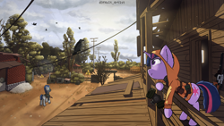 Size: 3840x2160 | Tagged: safe, artist:d3f4ult_4rt1st, twilight sparkle, bird, crow, pony, unicorn, g4, aks-74u, anomaly, clothes, crossover, detector, female, forest, gas mask, gun, high res, hoodie, mare, mask, post-apocalyptic, radiation sign, respirator, s.t.a.l.k.e.r., unicorn twilight, vss vintorez, weapon