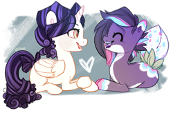 Size: 747x498 | Tagged: safe, artist:ifoopets, oc, oc only, oc:delight, unnamed oc, alicorn, earth pony, original species, plant pony, pony, curly mane, duo, duo female, female, happy, leaves, lesbian, lying down, multicolored mane, plant, plant tail, simple background, sitting, transparent background