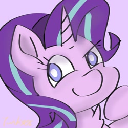 Size: 1200x1200 | Tagged: safe, artist:twiliset, starlight glimmer, pony, unicorn, confident, cute, looking at you, purple background, simple background, smiling, smiling at you, solo, white pupils