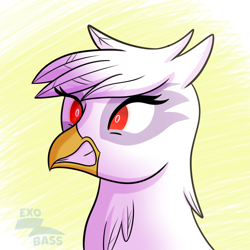 Size: 1000x1000 | Tagged: safe, artist:exobass, gilda, griffon, g4, angry, beak, bust, expression, furious, red eyes, solo, watermark