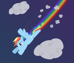 Size: 2600x2200 | Tagged: safe, artist:gilo, rainbow dash, pegasus, pony, g4, cloud, flying, grin, high res, night, rainbow trail, sky, smiling, solo