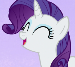Size: 612x545 | Tagged: safe, screencap, rarity, pony, unicorn, all bottled up, g4, season 7, best friends until the end of time, cropped, cute, eyes closed, female, happy, mare, open mouth, purple background, raribetes, simple background, smiling, solo