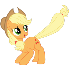 Size: 1800x1616 | Tagged: safe, artist:gmaplay, applejack, earth pony, pony, g4, female, full body, hooves, long tail, looking back, mare, open mouth, open smile, simple background, smiling, solo, standing, tail, transparent background