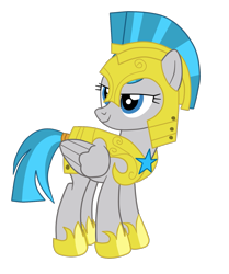 Size: 1415x1689 | Tagged: safe, artist:gmaplay, windstorm, pegasus, pony, female, folded wings, full body, guardsmare, hoof shoes, mare, royal guard, simple background, smiling, solo, standing, transparent background, wings