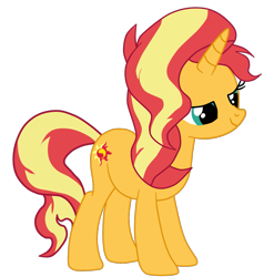 Size: 1557x1579 | Tagged: safe, artist:gmaplay, sunset shimmer, pony, unicorn, bedroom eyes, female, full body, hooves, horn, mare, seductive, seductive look, seductive pose, simple background, smiling, solo, standing, tail, transparent background, two toned mane, two toned tail