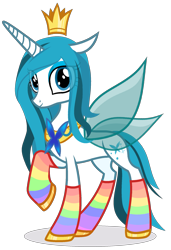 Size: 1527x2231 | Tagged: safe, artist:idkhesoff, artist:sleepy-rosie-sav, derpibooru exclusive, queen chrysalis, changedling, changeling, pony, canterlot wedding 10th anniversary, g4, alternate hairstyle, base used, clothes, concave belly, crown, cute, female, hoof shoes, jewelry, purified chrysalis, rainbow socks, raised hoof, regalia, simple background, slender, socks, striped socks, thin, transparent background