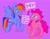 Size: 2048x1577 | Tagged: safe, artist:swirlseypop, pinkie pie, rainbow dash, earth pony, pegasus, pony, g4, censored dialogue, censored vulgarity, chest fluff, duo, ears back, female, floppy ears, flying, grawlixes, grin, mare, redraw, smiling, what the heck rainbow dash don't swear