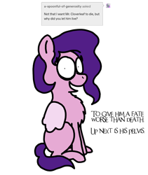 Size: 1808x2146 | Tagged: safe, artist:professorventurer, pipp petals, pegasus, pony, series:ask pippamena, g5, my little pony: a new generation, ask, chest fluff, dialogue, female, implied sprout cloverleaf, mare, sitting like a cat