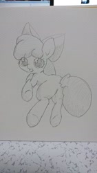 Size: 1152x2048 | Tagged: safe, artist:up_p_ab, apple bloom, earth pony, pony, g4, bloom butt, butt, female, filly, foal, irl, looking at you, looking back, looking back at you, photo, plot, sketch, solo, traditional art